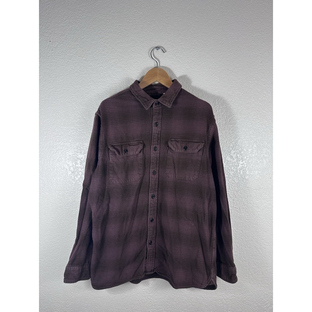 Levi's Relaxed Plaid Flannel Shirt Mens Medium Brown Purple Button